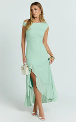 Judee Midi Dress - One Shoulder High Side Split Dress in Sage